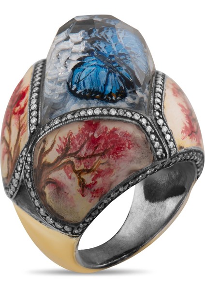 1.90 Karat Pırlanta Yüzük, Kelebek Motifli, Gerçek Pırlanta, Mücevher Sertifikalı