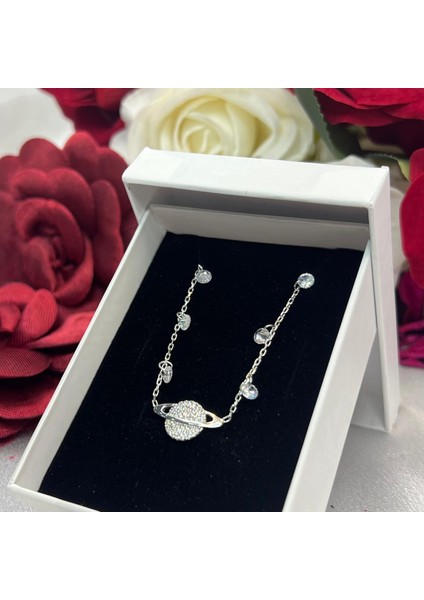 Taşlı Gezegen Kadın Kolyesi 925 Ayar Gümüş Rodyumlu Zirkon Taşlı