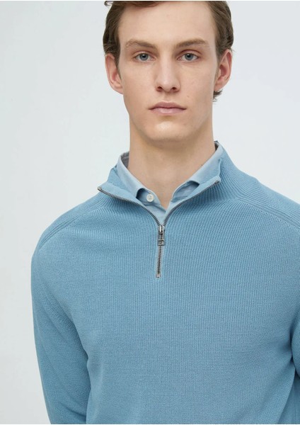 Mavi Yarım Balıkçı Yaka Jakarlı Triko Kazak fırsatları