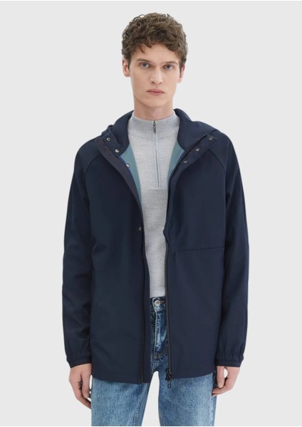 Lacivert Regular Fit Kapüşonlu Denim Dokuma Mont modelleri