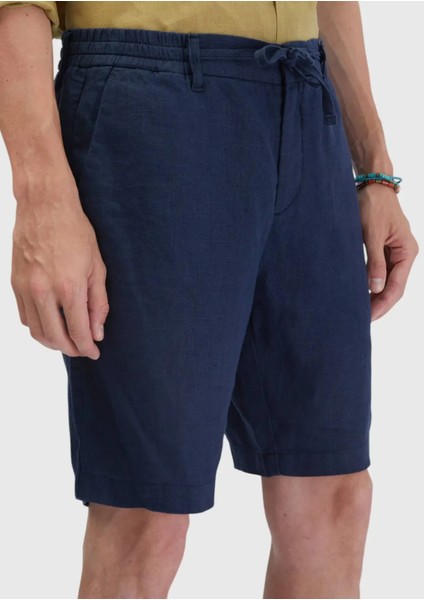 Lacivert Düz Dokuma Carrot Fit Casual %100 Keten Bermuda fırsatları