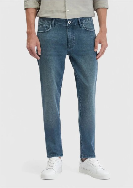 Mavi Düz Slim Fit Denim Pamuk Karışımlı Pantolon fiyatları