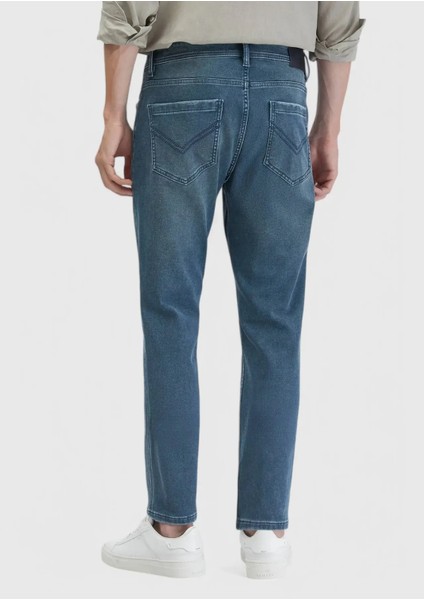 Mavi Düz Slim Fit Denim Pamuk Karışımlı Pantolon fırsatları