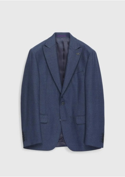 Açık Lacivert Desenli Zeroweight Slim Fit %100 Yün Takım Elbise