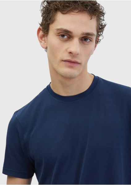 Lacivert Düz Bisiklet Yaka T-Shirt modelleri