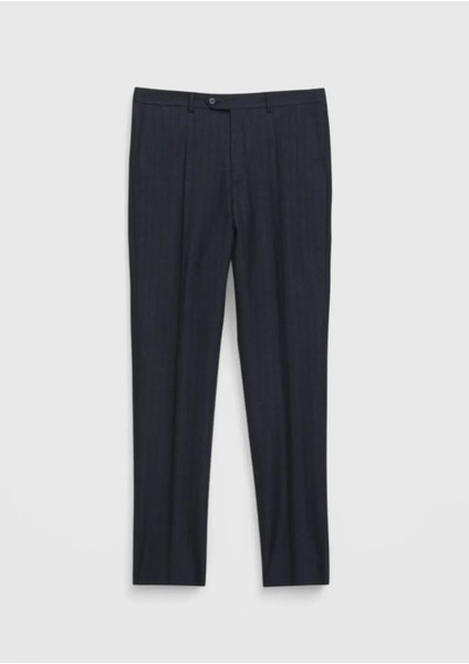 Lacivert Çizgili Zeroweight Slim Fit %100 Yün Takım Elbise fiyatları