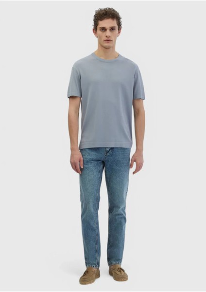 Açık Gri Bisiklet Yaka Düz Örgü Triko