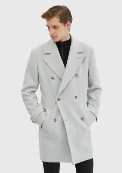 Gri Regular Fit Kruvaze Yaka Casual Dokuma Palto modelleri