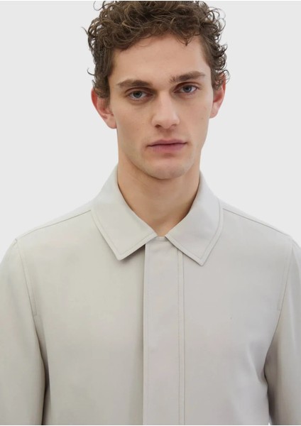 Bej Regular Fit Gömlek Yaka Casual Dokuma Mont modelleri