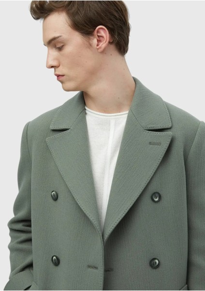 Açık Yeşil Regular Fit Kruvaze Yaka Casual Dokuma Palto modelleri