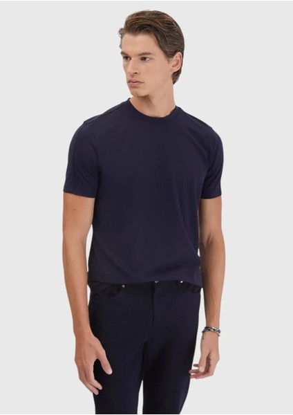 Lacivert Bisiklet Yaka T-Shirt