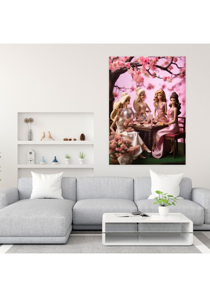Barbie Çay Partisi Kanvas Tablo - Barbie Kiraz Çiçeği Ağacı Zarafet modelleri