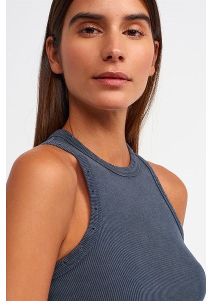 Kadın Sırt Dekolteli Fitilli Tank Üst Gece Mavisi fırsatları