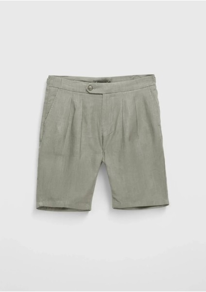 Vizon Düz Dokuma Carrot Fit Casual %100 Keten Bermuda fiyatları