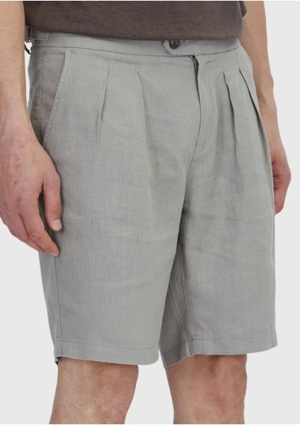Vizon Düz Dokuma Carrot Fit Casual %100 Keten Bermuda fırsatları