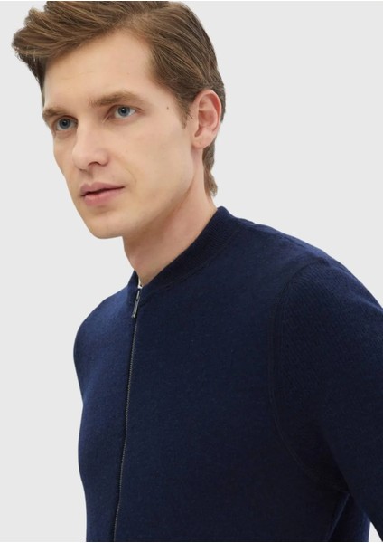 Lacivert Hakim Yaka Düz Örgü %100 Yün Hırka indirimleri