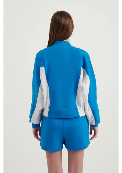 Kadın Renk Bloklu Yüksek Boyunlu Düğmeli Sweatshirt Blue fırsatları