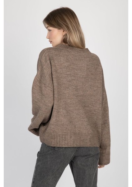 Kadın Bisiklet Yaka Relax Fit Yumuşak Triko Kazak Brown indirimleri