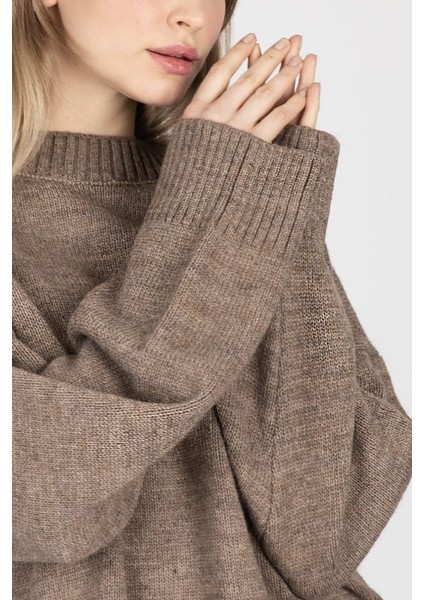 Kadın Bisiklet Yaka Relax Fit Yumuşak Triko Kazak Brown