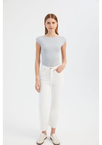 Kadın Arka Kesikli Yuvarlak Yaka Vücut Hugging Üst Grey fırsatları