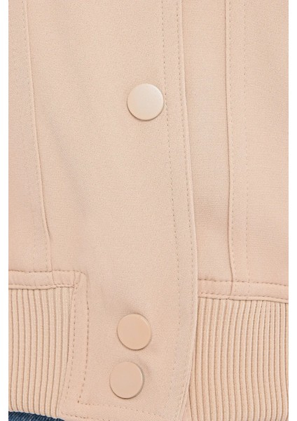 Kadın Cepli Yuvarlak Yaka Bomber Ceket Krem Doğal indirimleri