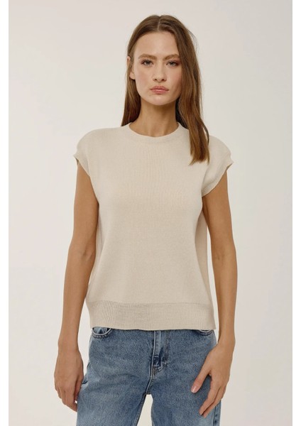 Kadın Bisiklet Yaka Triko Süveter Natural
