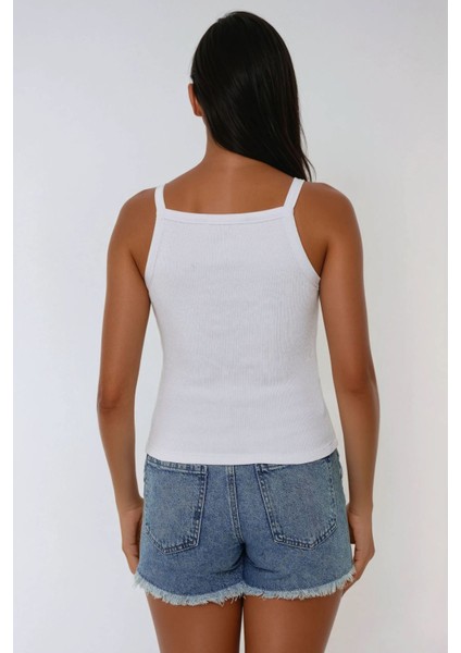 Kadın Halter Yaka Fitilli Basic Üst White indirimleri