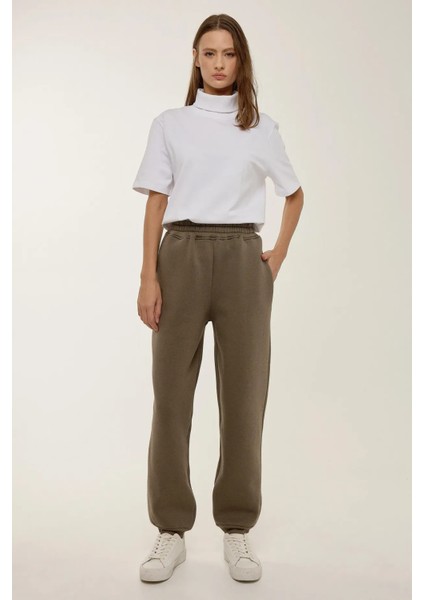 Kadın Basic Esnek Bel Eşofman Gri