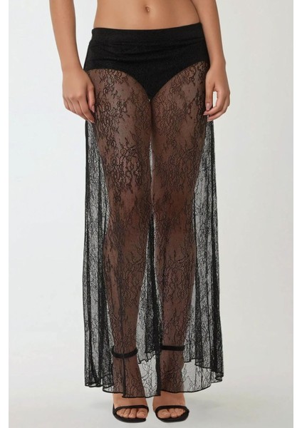 Kadın Yüksek Bel Dantel Maxi Etek Black fiyatları