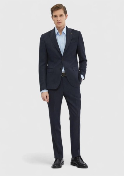 Lacivert Desenli Zeroweight Slim Fit %100 Yün Takım Elbise fiyatları
