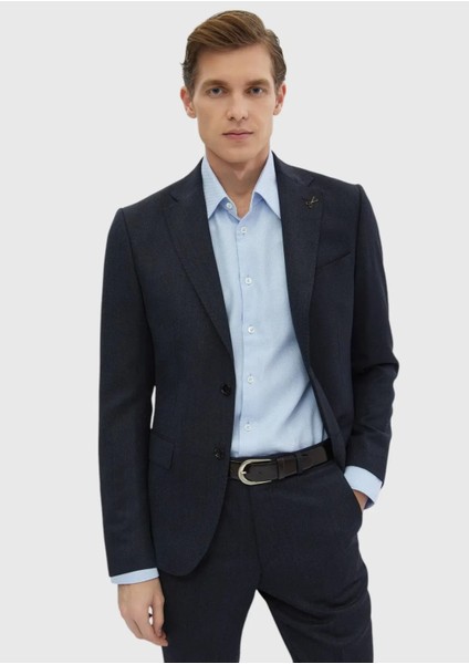 Lacivert Desenli Zeroweight Slim Fit %100 Yün Takım Elbise modelleri