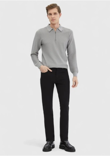 Açık Gri Polo Yaka Jakarlı Triko Kazak fiyatları