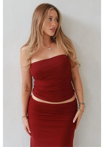 Kadın Ilma Slim Fit Çok Yönlü Bluz Bordo Kırmızı