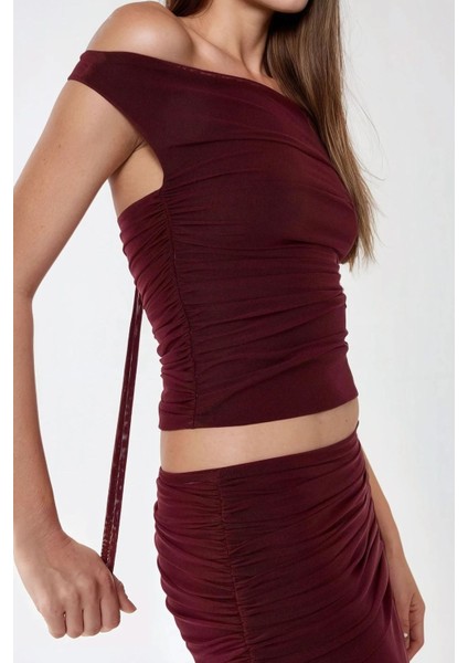 Kadın Ilma Slim Fit Çok Yönlü Bluz Bordo Kırmızı indirimleri