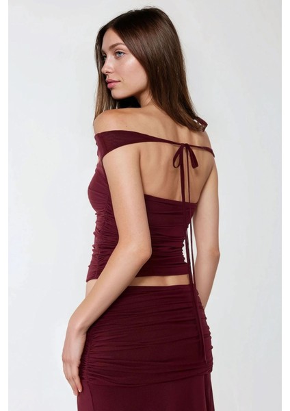 Kadın Ilma Slim Fit Çok Yönlü Bluz Bordo Kırmızı