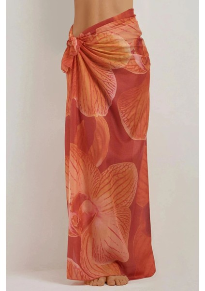 Kadın Desenli Maxi Pareo Orange