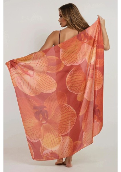 Kadın Desenli Maxi Pareo Orange indirimleri