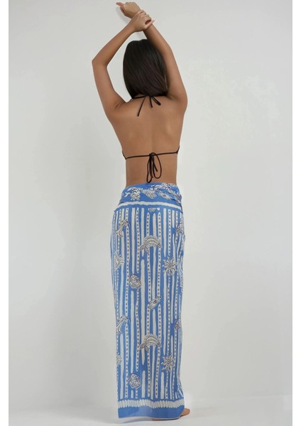 Kadın Desenli Maxi Pareo Blue