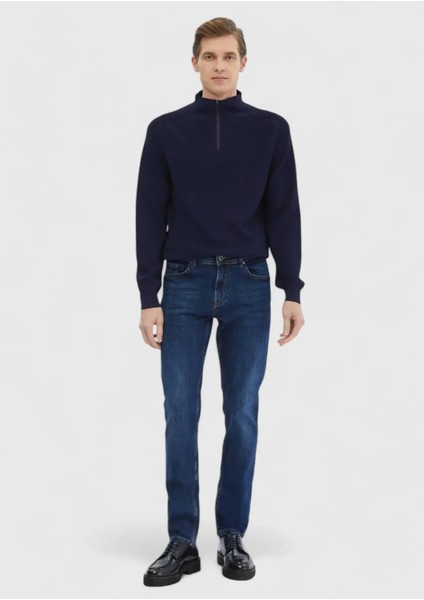 Lacivert Yarım Balıkçı Yaka Jakarlı Triko Kazak fiyatları