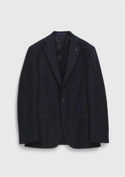 Lacivert Çizgili Zeroweight Slim Fit %100 Yün Takım Elbise