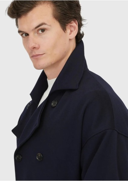 Lacivert Oversize Fit Casual Dokuma Palto indirimleri