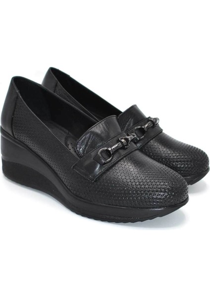 Kadın Dolgu Topuk Deri Ayakkabı Siyah 2111514Y