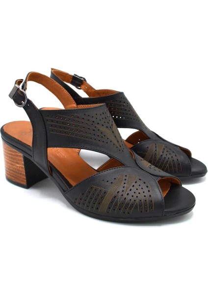 Kadın Topuklu Deri Sandalet Siyah 1857213Y