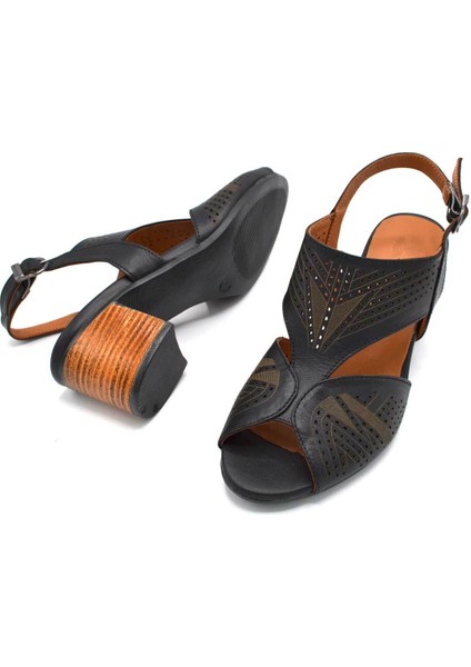 Kadın Topuklu Deri Sandalet Siyah 1857213Y indirimleri
