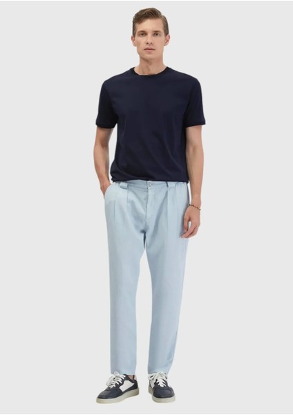 Lacivert Düz Bisiklet Yaka %100 Pamuk T-Shirt fiyatları