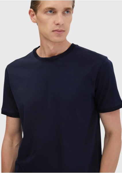 Lacivert Düz Bisiklet Yaka %100 Pamuk T-Shirt modelleri