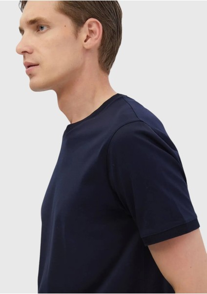 Lacivert Düz Bisiklet Yaka %100 Pamuk T-Shirt indirimleri