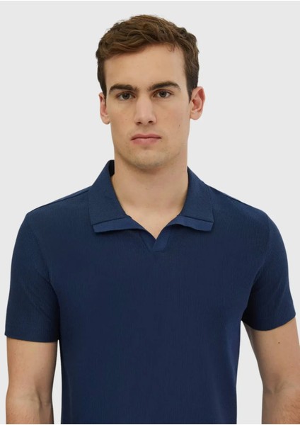 Indigo Jakarlı Polo Yaka %100 Pamuk T-Shirt modelleri