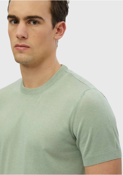 Açık Yeşil Bisiklet Yaka Düz Örgü Keten Karışımlı Triko fırsatları