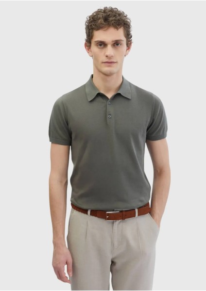 Haki Polo Yaka %100 Pamuk Triko